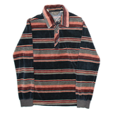 CHEMISE ET CIE Mens Polo Shirt Black Suede Striped Long Sleeve S