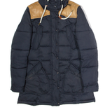 SCHOTT Womens Puffer Coat Blue Hooded Colourblock S