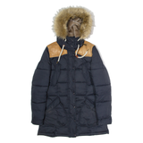 SCHOTT Womens Puffer Coat Blue Hooded Colourblock S