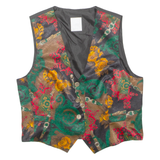 Womens Blazer Waistcoat Black 90s Floral UK 10