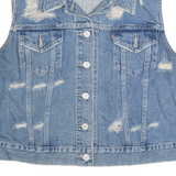 LEVI'S Distressed Womens Denim Gilet Blue XL