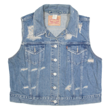 LEVI'S Distressed Womens Denim Gilet Blue XL