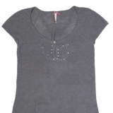 WHITE STUFF Womens Jumper Grey Tight Knit Short Sleeve Wool UK 10