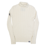 SUPERDRY Womens Jumper Cream Roll Neck Cable Knit UK 12