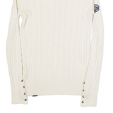 SUPERDRY Womens Jumper Cream Roll Neck Cable Knit UK 12