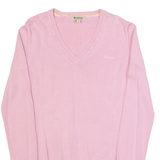 BARBOUR Summer Rose Womens Jumper Pink V-Neck Tight Knit UK 8