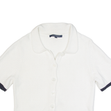 FRENCH CONNECTION Womens Jumper White Collared Waffle Knit Short Sleeve L