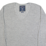 SUPERDRY Womens Jumper Grey V-Neck Tight Knit XS