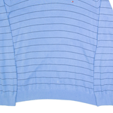 TOMMY HILFIGER Mens Patterned Jumper Blue Striped V-Neck Tight Knit XL