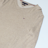 TOMMY HILFIGER Mens Jumper Beige V-Neck Tight Knit L
