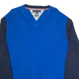 HILFIGER DENIM Mens Patterned Jumper Blue Argyle V-Neck Tight Knit XL