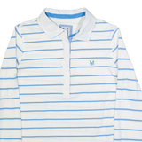 CREW CLOTHING Womens Polo Shirt White Striped Long Sleeve UK 12