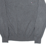 TOMMY HILFIGER Mens Jumper Grey V-Neck Tight Knit L