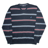 NAUTICA Mens Jumper Blue Striped V-Neck Tight Knit XL