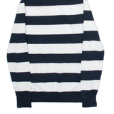 TOMMY HILFIGER Womens Jumper White Striped Roll Neck Tight Knit S