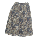 Womens Pleated Skirt Beige Long Viscose Floral UK 12