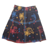 Womens Pleated Skirt Black Midi Floral XL