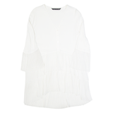 ZARA Womens Smock Blouse White V-Neck Long Sleeve XS
