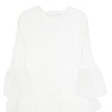 ZARA Womens Smock Blouse White V-Neck Long Sleeve XS