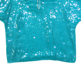 HONEY LEE Womens Bardot Top Blue V-Neck Silk M