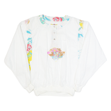 BENGER Womens Blouse White Button Neck Long Sleeve Crazy Pattern M