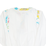 BENGER Womens Blouse White Button Neck Long Sleeve Crazy Pattern M