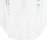 BENGER Womens Blouse White Button Neck Long Sleeve Crazy Pattern M