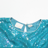 HONEY LEE Womens Bardot Top Blue V-Neck Silk M