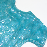 HONEY LEE Womens Bardot Top Blue V-Neck Silk M