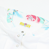 BENGER Womens Blouse White Button Neck Long Sleeve Crazy Pattern M