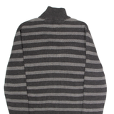 TOMMY HILFIGER Mens Patterned Jumper Grey Striped Button Neck Tight Knit M