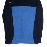 NAUTICA Mens Patterned Jumper Blue Colourblock Button Neck Chunky Knit XL