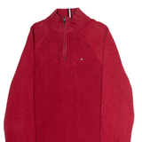 TOMMY HILFIGER Mens Jumper Red 1/4 Zip Waffle Knit M