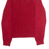 TOMMY HILFIGER Mens Jumper Red 1/4 Zip Waffle Knit M