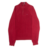 TOMMY HILFIGER Mens Jumper Red 1/4 Zip Waffle Knit M