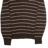 TOMMY HILFIGER Mens Patterned Jumper Brown Striped V-Neck Tight Knit M