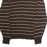 TOMMY HILFIGER Mens Patterned Jumper Brown Striped V-Neck Tight Knit M
