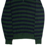 NAUTICA Mens Patterned Jumper Green Striped 1/4 Zip Tight Knit L