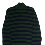 NAUTICA Mens Patterned Jumper Green Striped 1/4 Zip Tight Knit L