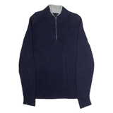 TOMMY HILFIGER Mens Jumper Blue 1/4 Zip Tight Knit 2XL
