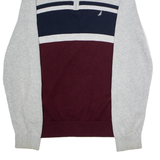 NAUTICA Mens Jumper Grey Colourblock 1/4 Zip Tight Knit M
