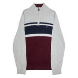 NAUTICA Mens Jumper Grey Colourblock 1/4 Zip Tight Knit M