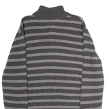 TOMMY HILFIGER Mens Jumper Grey Striped Button Neck Tight Knit XL