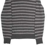 TOMMY HILFIGER Mens Jumper Grey Striped Button Neck Tight Knit XL