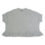 FRENCH CONNECTION Frill Womens Jumper Grey Tight Knit Short Sleeve L
