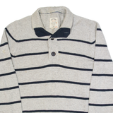 FAT FACE Womens Patterned Jumper Grey Striped Button Neck Tight Knit S
