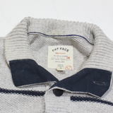FAT FACE Womens Patterned Jumper Grey Striped Button Neck Tight Knit S