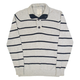 FAT FACE Womens Patterned Jumper Grey Striped Button Neck Tight Knit S