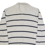 FAT FACE Womens Patterned Jumper Grey Striped Button Neck Tight Knit S