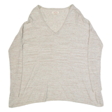 FAT FACE Womens Jumper Beige V-Neck Tight Knit Linen UK 10